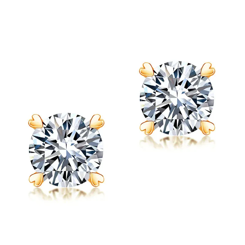 1 Carat Moissanite Diamond Heart Claws Earrings 925 Sterling Silver Rose Gold Plated XMFE8206