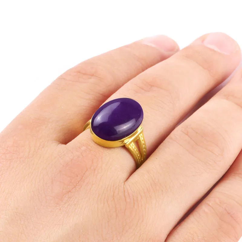 10k Yellow Gold Men's Ring with Purple Agate Natural Stone