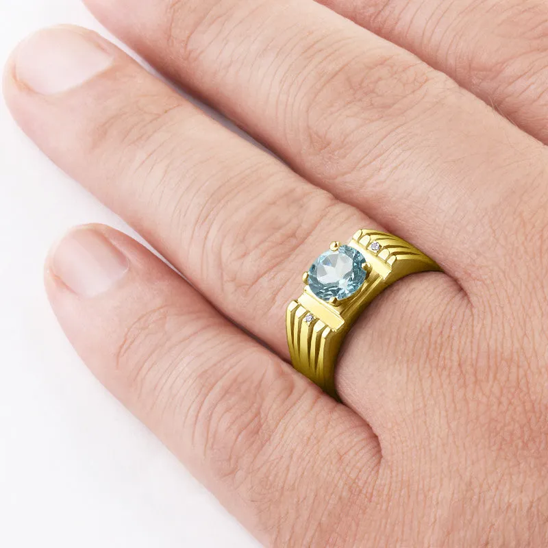 10k Yellow Gold Men's Ring with Topaz and Natural Diamonds