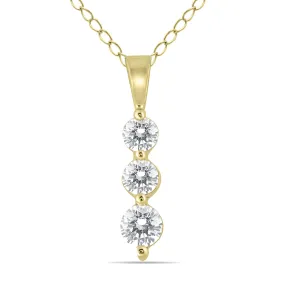 1/2 Carat Tw Three Stone Diamond Pendant In 10K Yellow Gold  (K-L Color, I2-I3 Clarity)