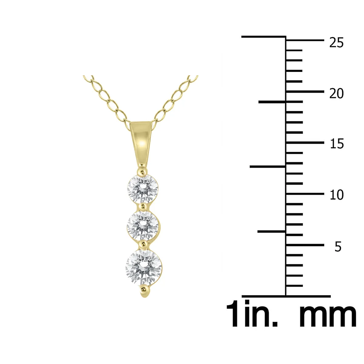 1/2 Carat Tw Three Stone Diamond Pendant In 10K Yellow Gold  (K-L Color, I2-I3 Clarity)