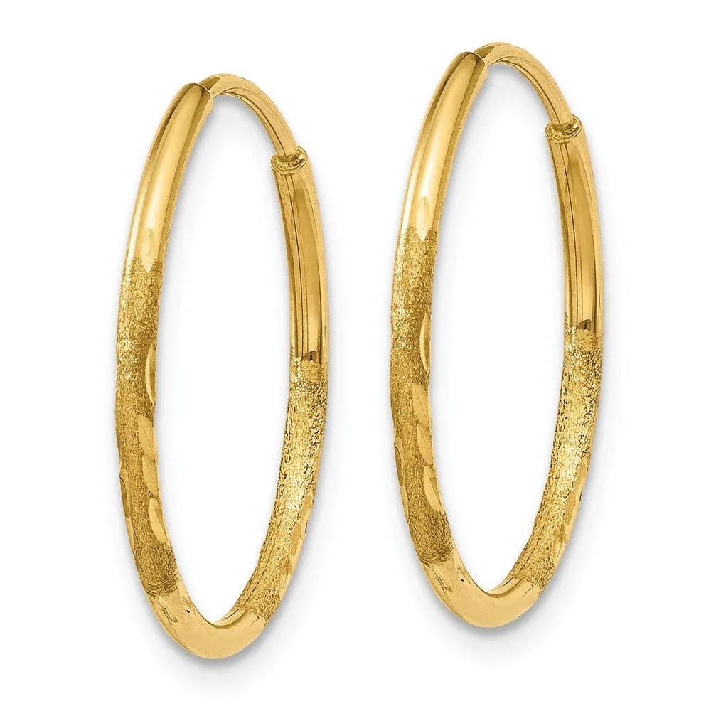 1.25mm, 14k Gold, Diamond-cut Endless Hoops, 18mm (11/16 Inch)