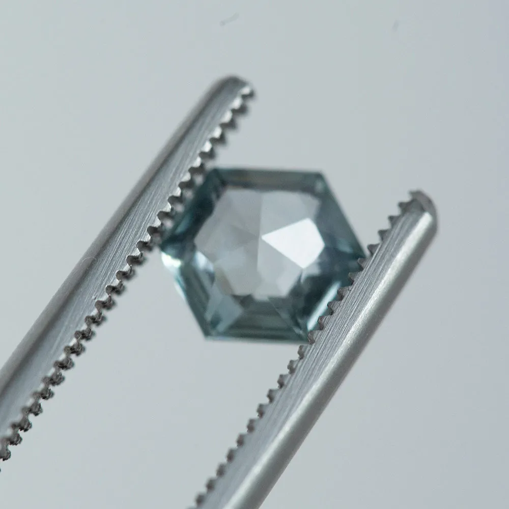 1.35CT HEXAGON ROSECUT MONTANA SAPPHIRE, SEAFOAM GREEN, 6.21X7.3MM