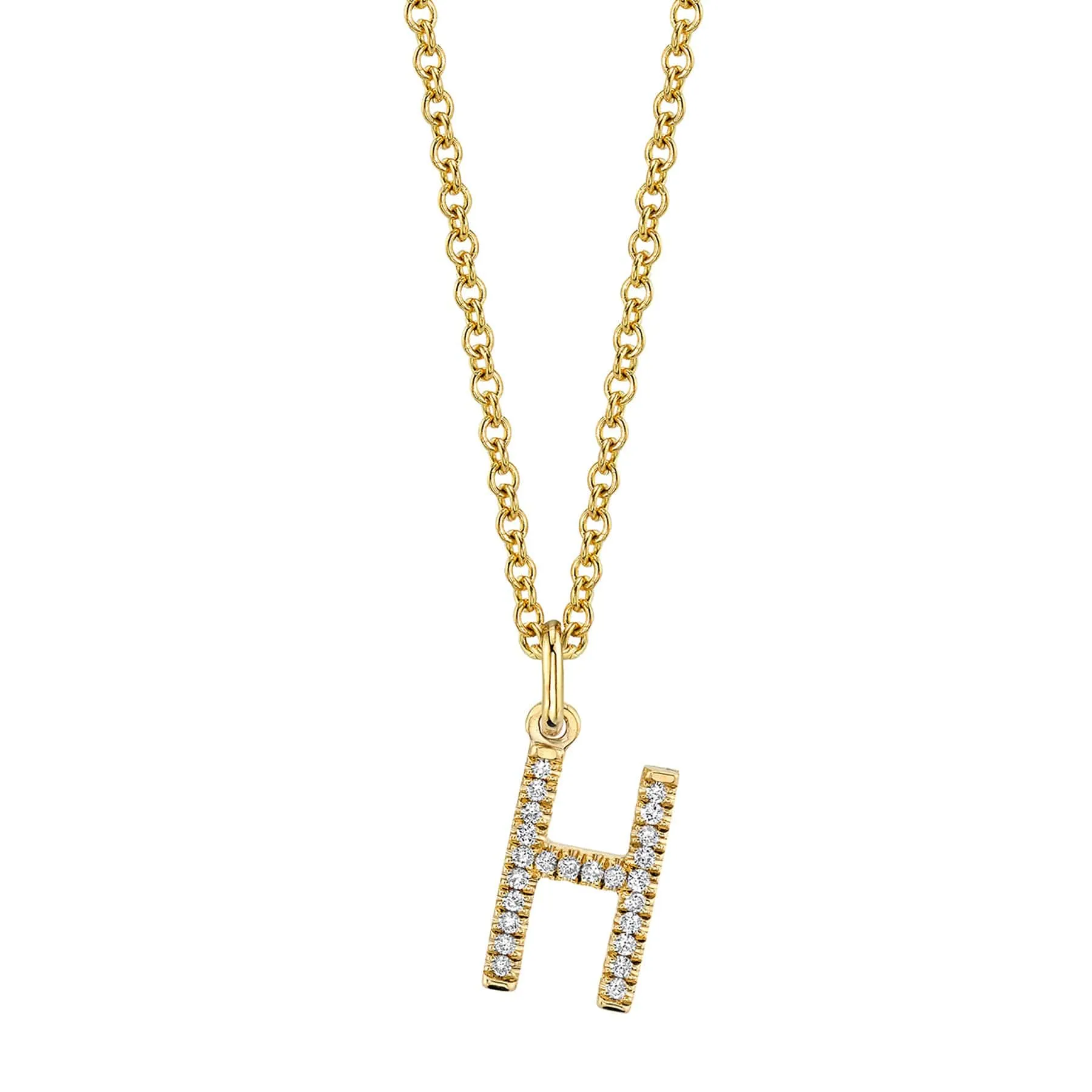 14 Karat Yellow Gold Pendant Block Letter H Diamond Necklace