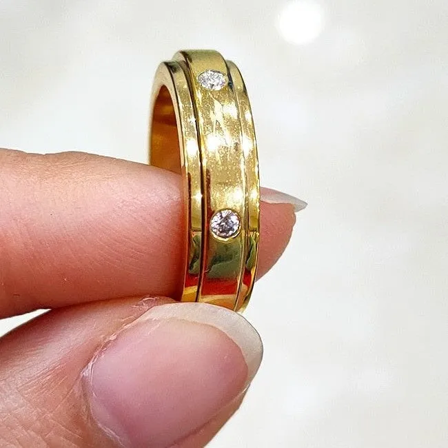 14k Or 18k Gold Three Rows Of Luxury Double Rotatable Ring for Women