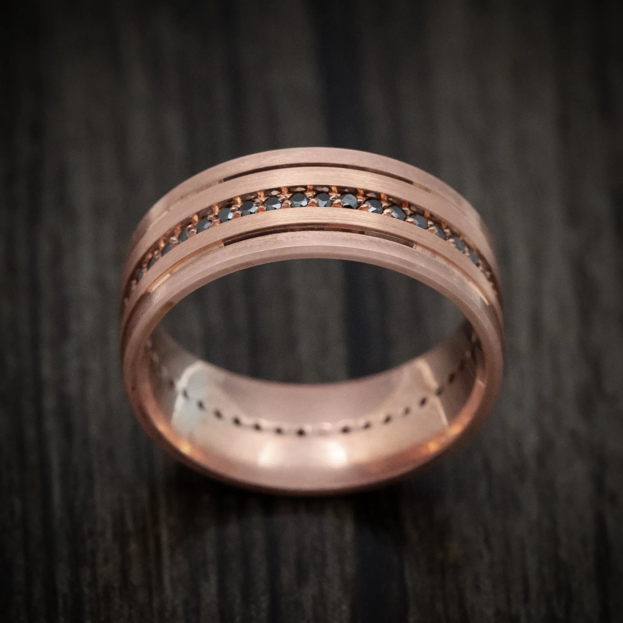 14K Rose Gold and Black Diamond Men's Ring Custom Made Eternity Band