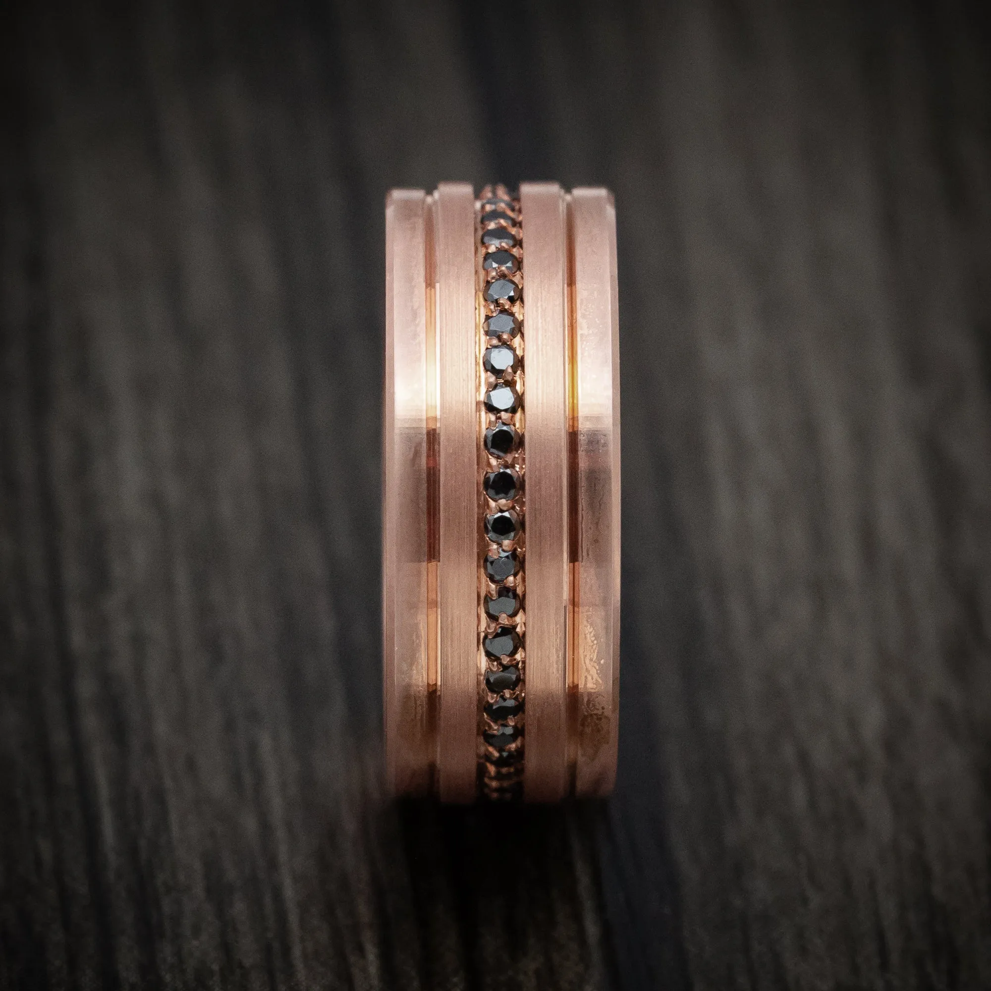 14K Rose Gold and Black Diamond Men's Ring Custom Made Eternity Band