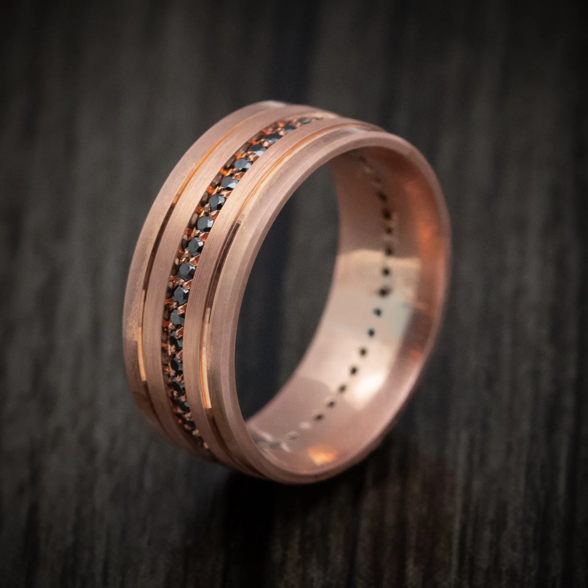 14K Rose Gold and Black Diamond Men's Ring Custom Made Eternity Band