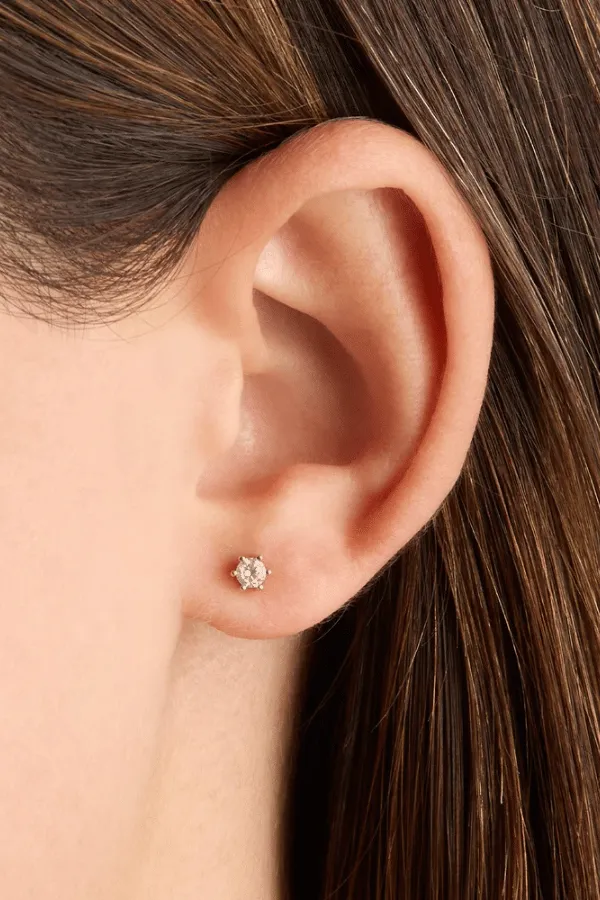 14k Solid Gold Crystal Stud Earring