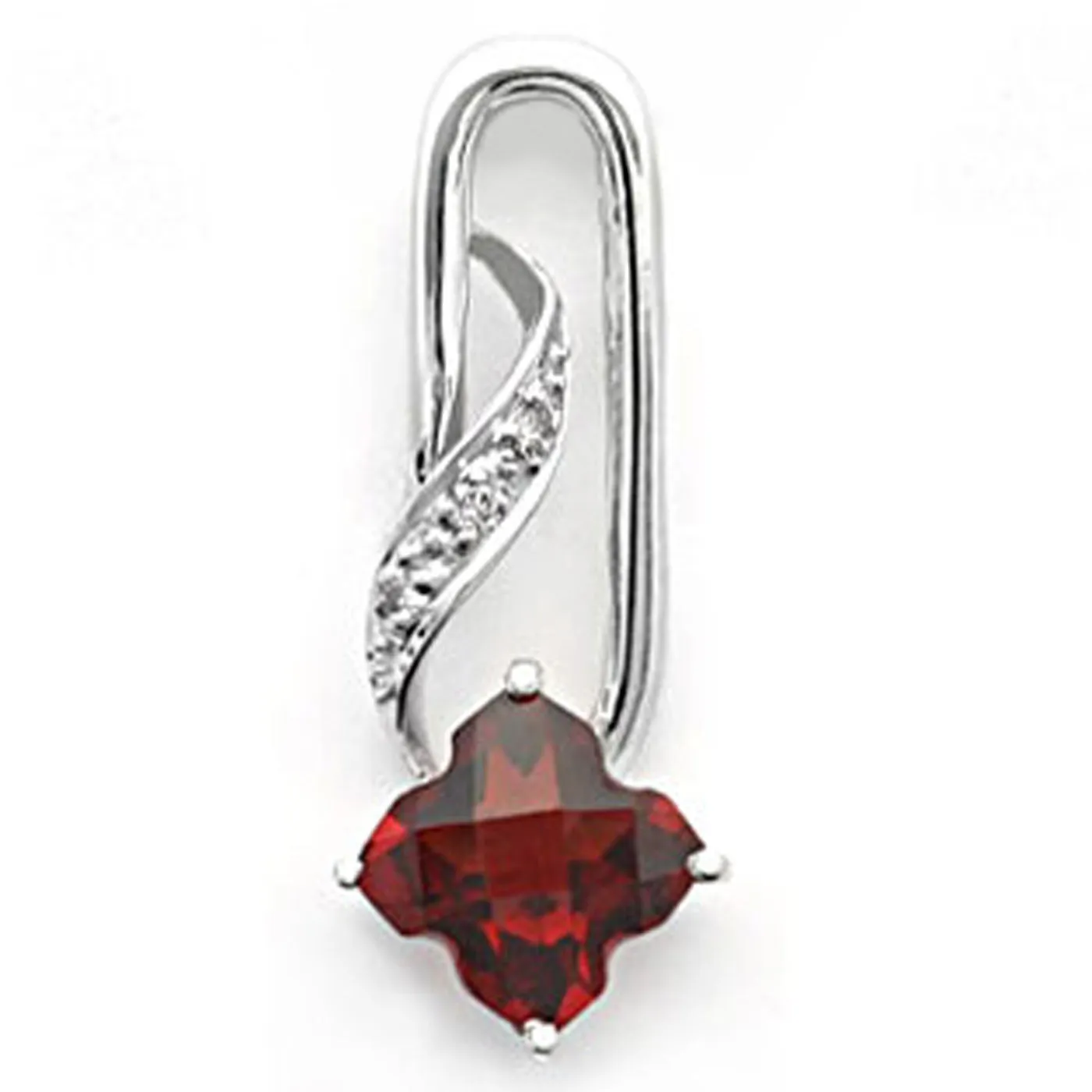 14k White Gold Clover Shape Garnet and Diamond Pendant