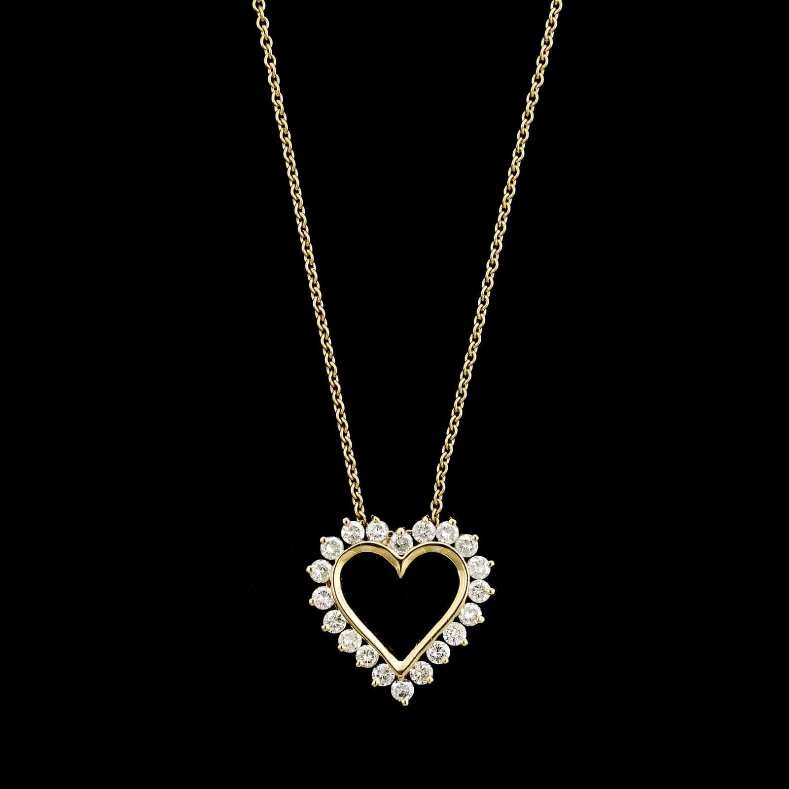 14K Yellow Gold Estate Diamond Heart Pendant Necklace