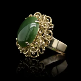 14K Yellow Gold Estate Nephrite Jade Ring