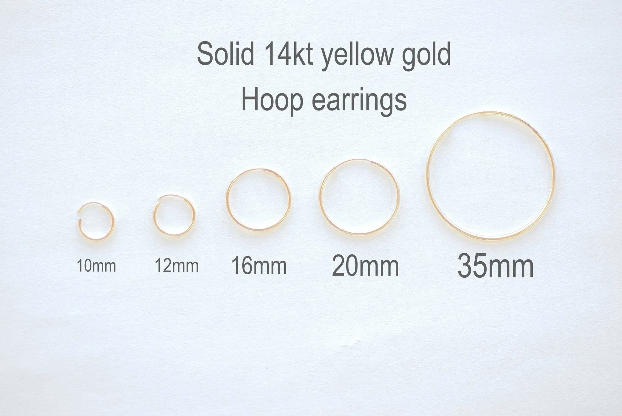 14kt Solid Gold Ear Huggie Hoop Earrings Endless Hoop Earrings Gold Hoops 10mm 12mm 16mm 20mm 35mm Ear Wire Hook Dainty Hoop Earrings