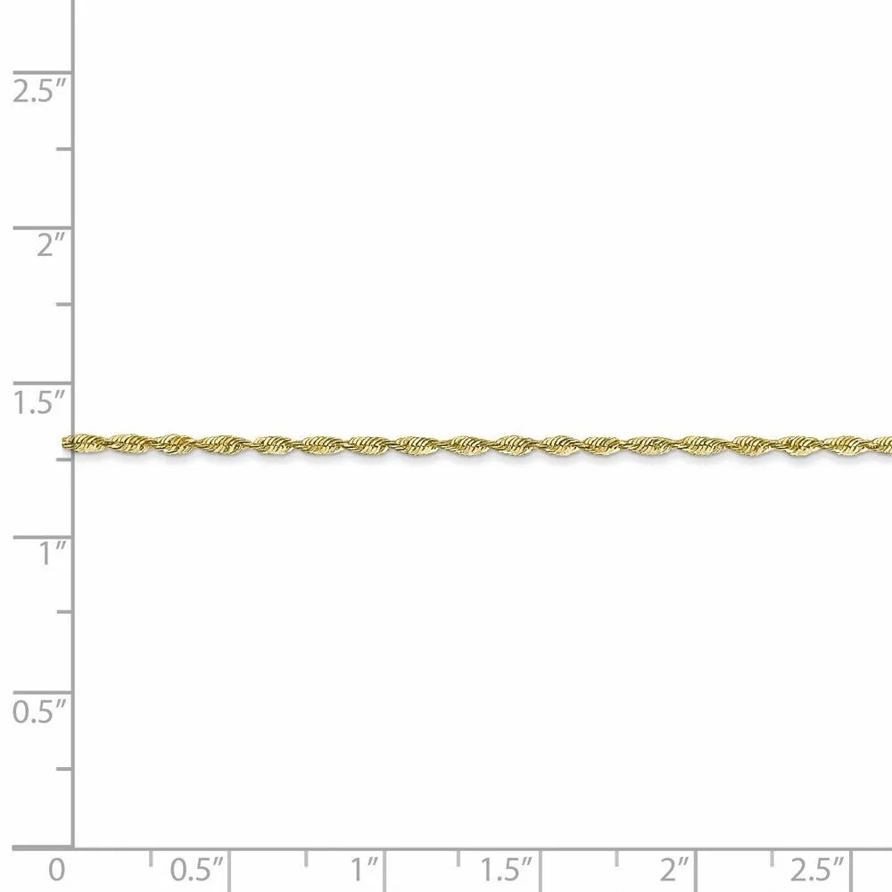 1.5mm 10k Yellow Gold Solid D/C Lightweight Rope Chain Anklet