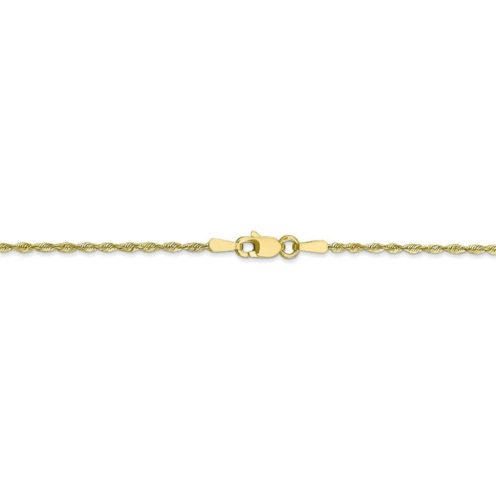 1.5mm 10k Yellow Gold Solid D/C Lightweight Rope Chain Anklet