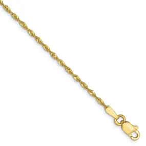 1.5mm 10k Yellow Gold Solid D/C Lightweight Rope Chain Anklet