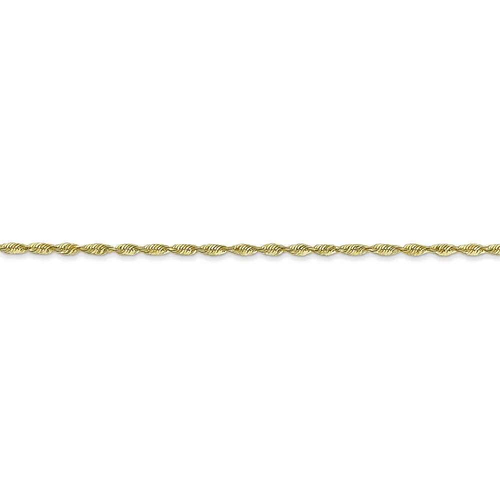 1.5mm 10k Yellow Gold Solid D/C Lightweight Rope Chain Anklet