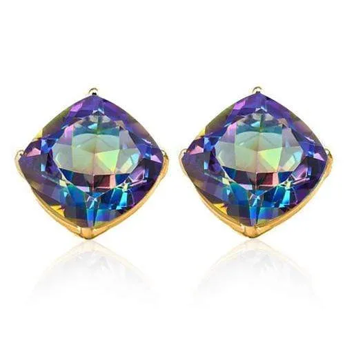 1.86 CT OCEAN MYSTIC GEMSTONE 10KT SOLID GOLD EARRINGS STUD