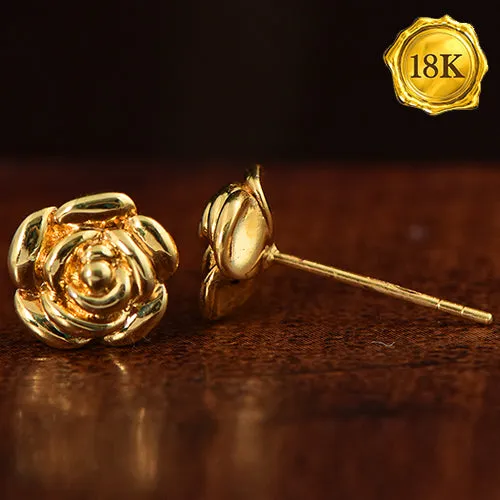 18KT SOLID GOLD ROSE EARRINGS STUD