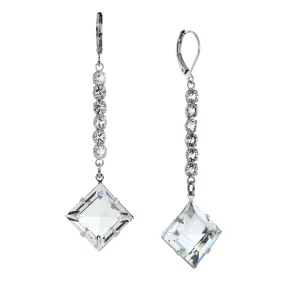 1928 Bridal Genuine Austrian Crystal Diamond Shape Drop Linear Earrings