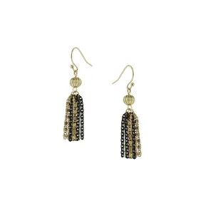 1928 Jewelry Black And Gold Scroll Chain Tassel Earrings