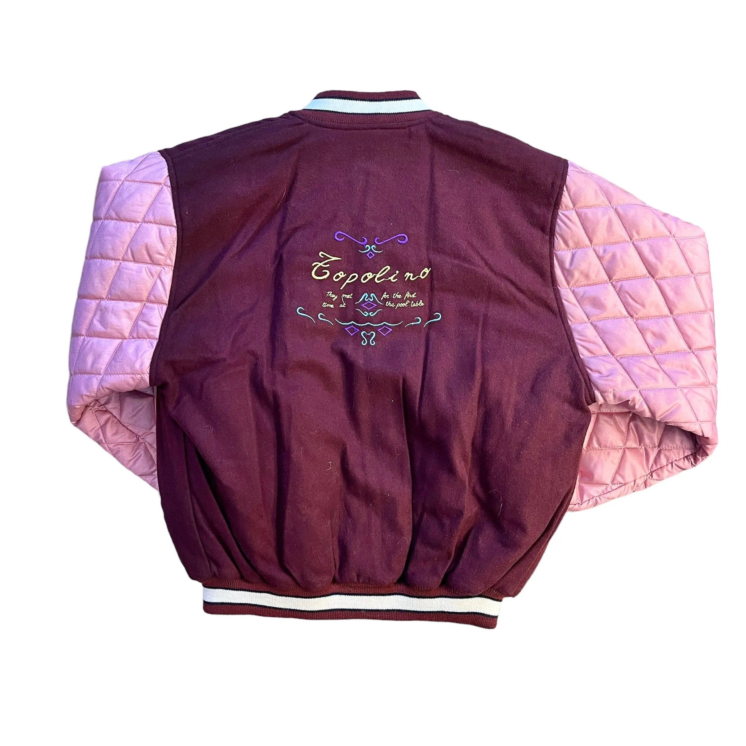 1980's Pink Padded Wool Varsity Jacket  10-12Y