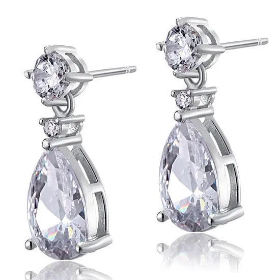 3 Carat Pear Cut Created Zirconia 925 Sterling Silver Dangle Earrings MXFE8031