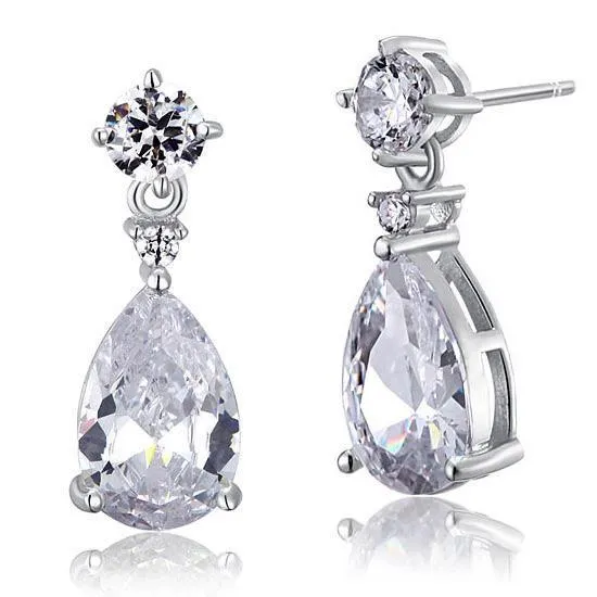 3 Carat Pear Cut Created Zirconia 925 Sterling Silver Dangle Earrings MXFE8031