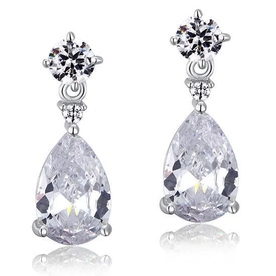 3 Carat Pear Cut Created Zirconia 925 Sterling Silver Dangle Earrings MXFE8031