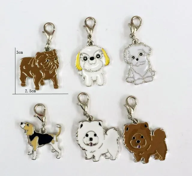 5Pcs/Lot Cute Chow Chow Sharpei Foxhound Pug Shepherd Dog Purse Charms