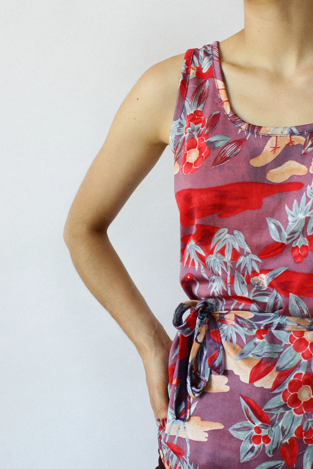 70s Crane Print Belted Tank M