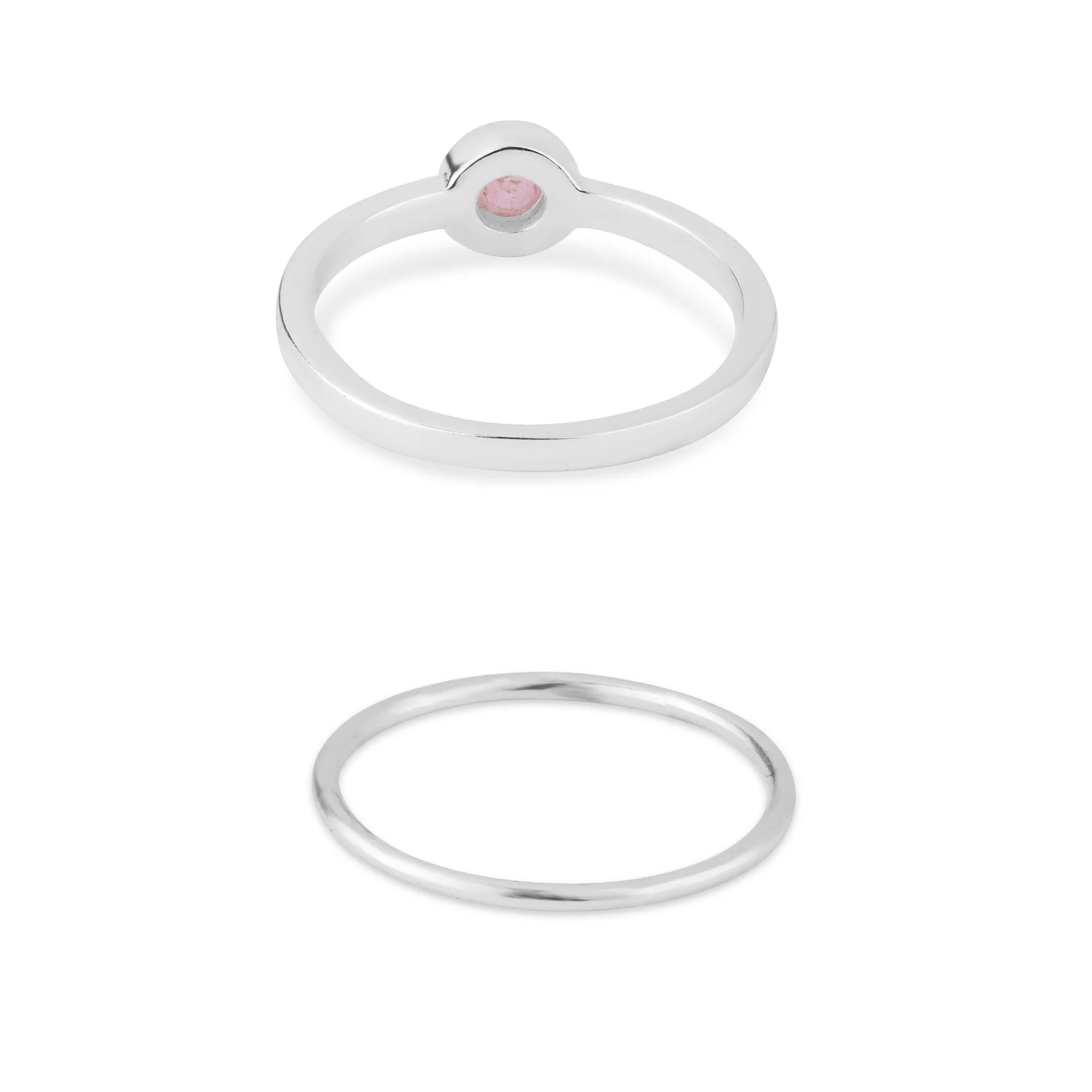 925 Recycled Sterling Silver Rose Quartz Rings Set Of Two Pink-Medium