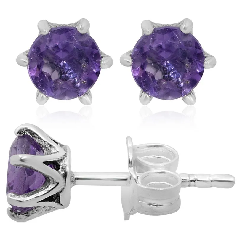 925 Silver Amethyst Studs - Handmade 5mm Feb Birthstone Earrings