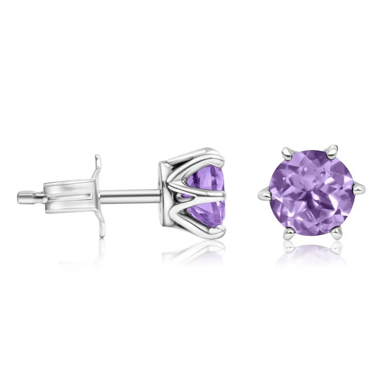 925 Silver Amethyst Studs - Handmade 5mm Feb Birthstone Earrings