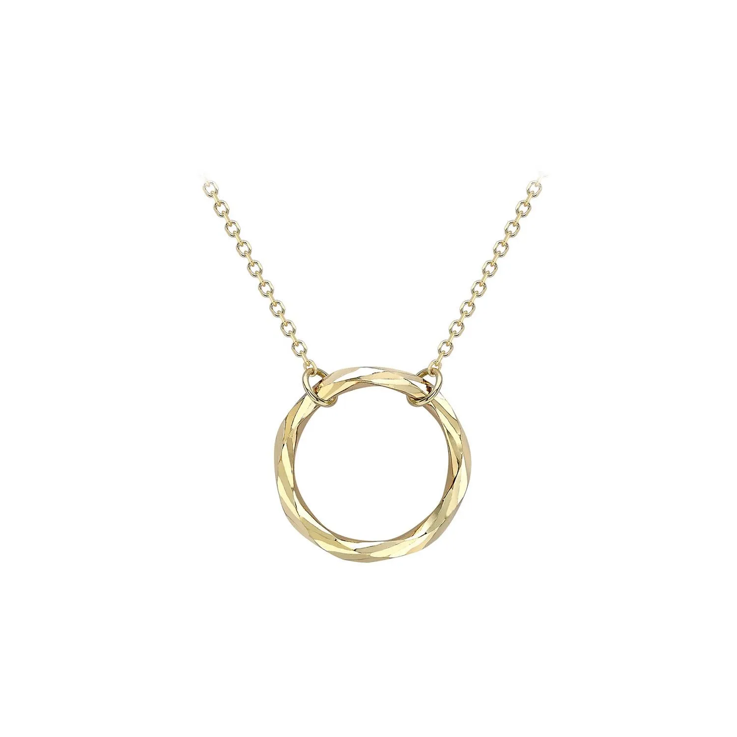 9K Yellow Gold 17.8mm Diamond Cut Ring Adjustable Necklace 43cm-46cm