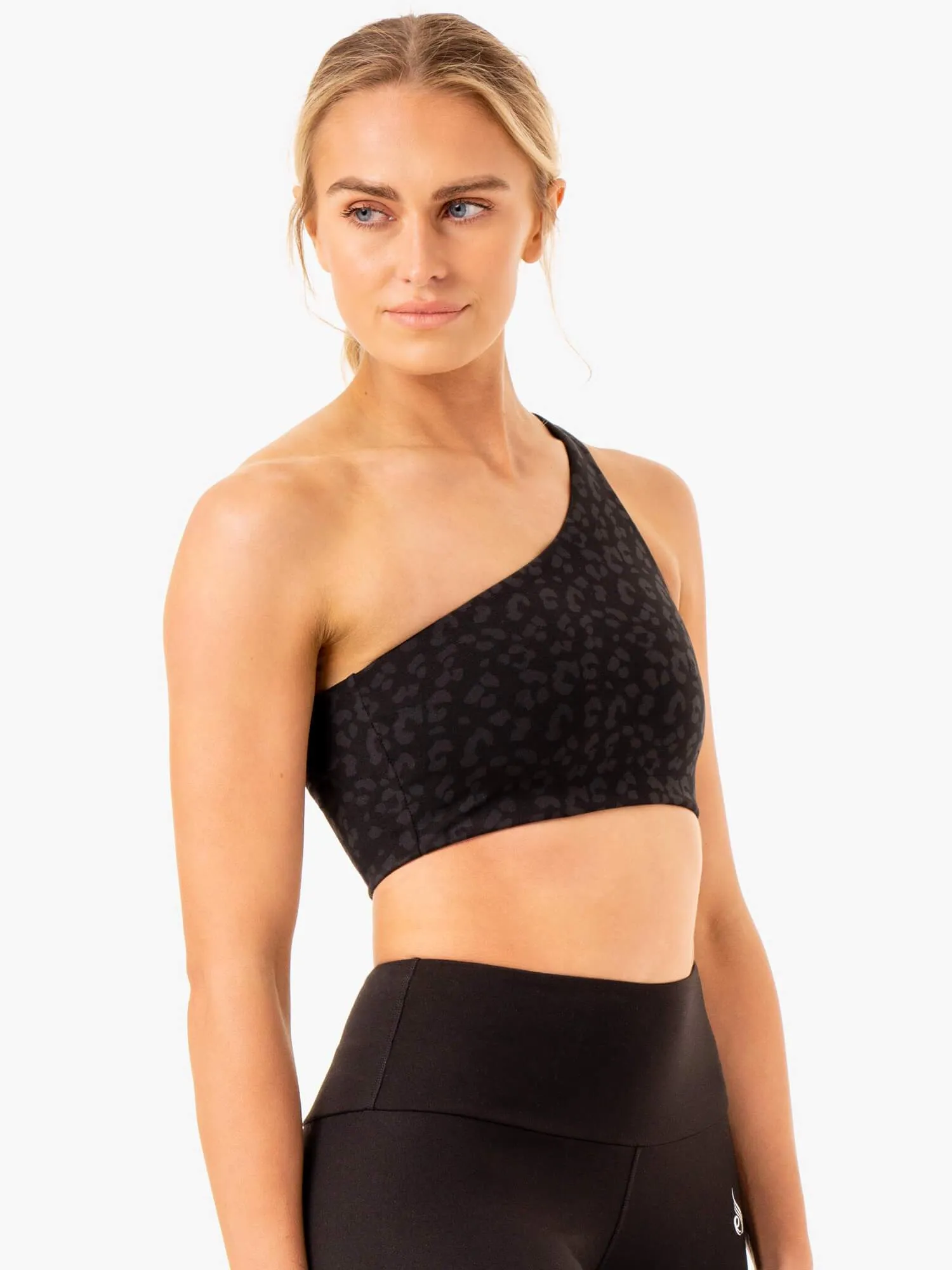 Adapt One Shoulder Sports Bra - Black Leopard