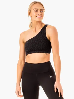 Adapt One Shoulder Sports Bra - Black Leopard