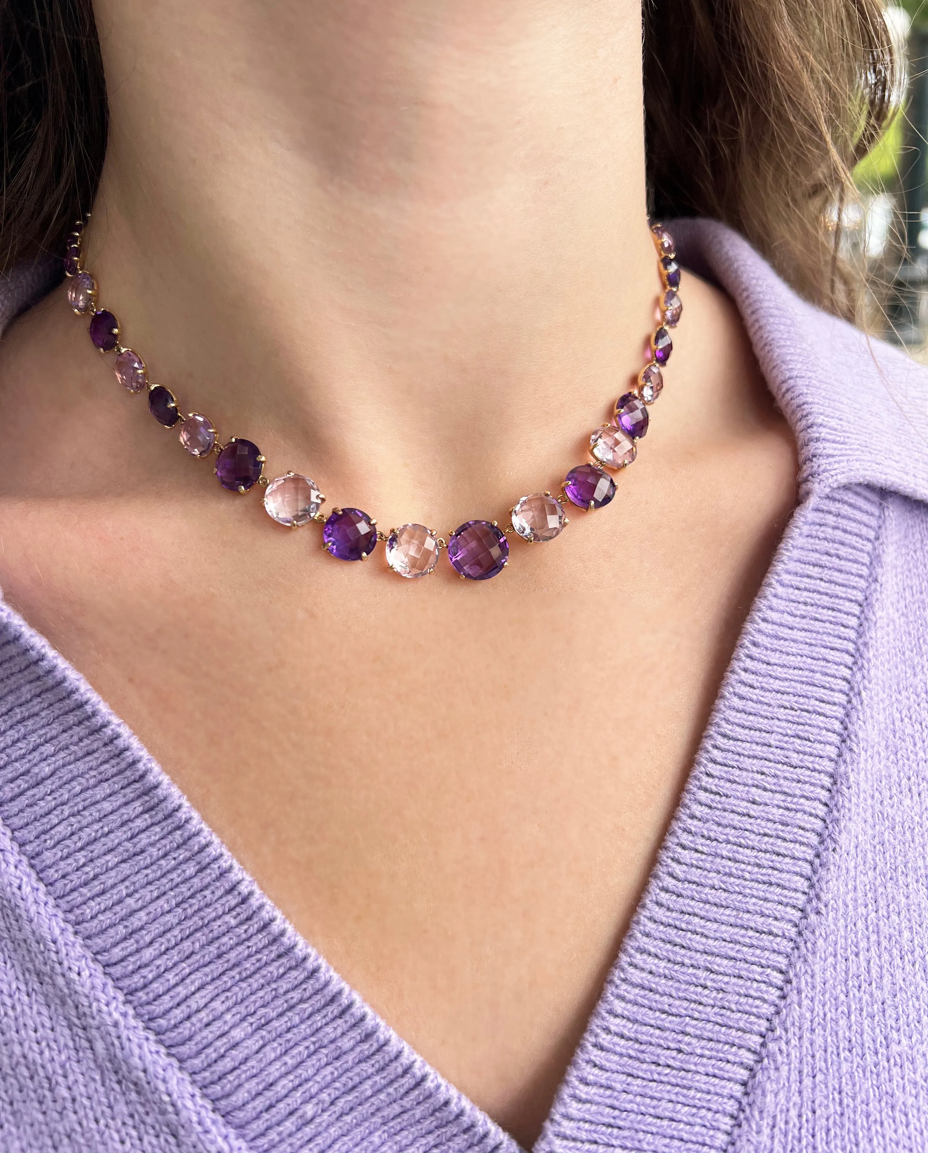 AFJ Gemstone Collection - Graduated Necklace with Amethyst, Yellow Gold