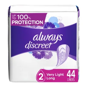 Always Discreet Postpartum Incontinence Liners, Very Light Absorb, Long Length, 44 Ct