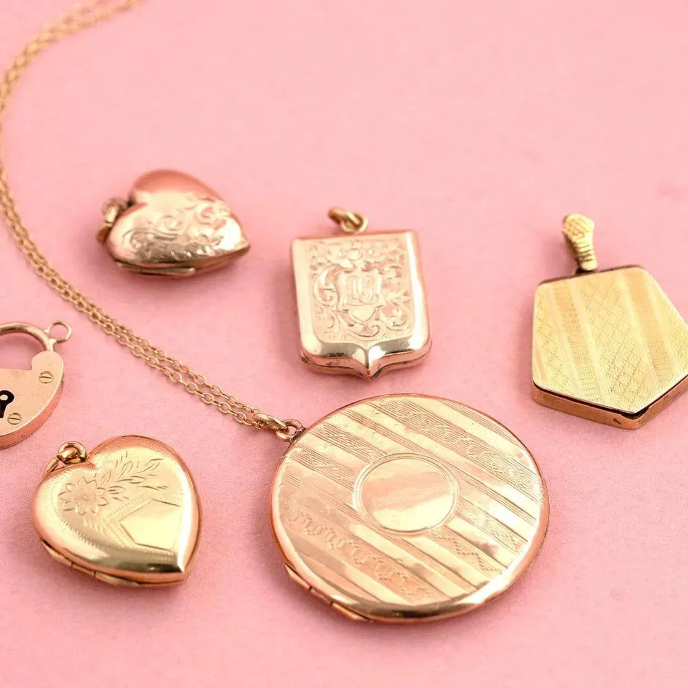 Antique Victorian Shield 9ct Gold Locket Necklace