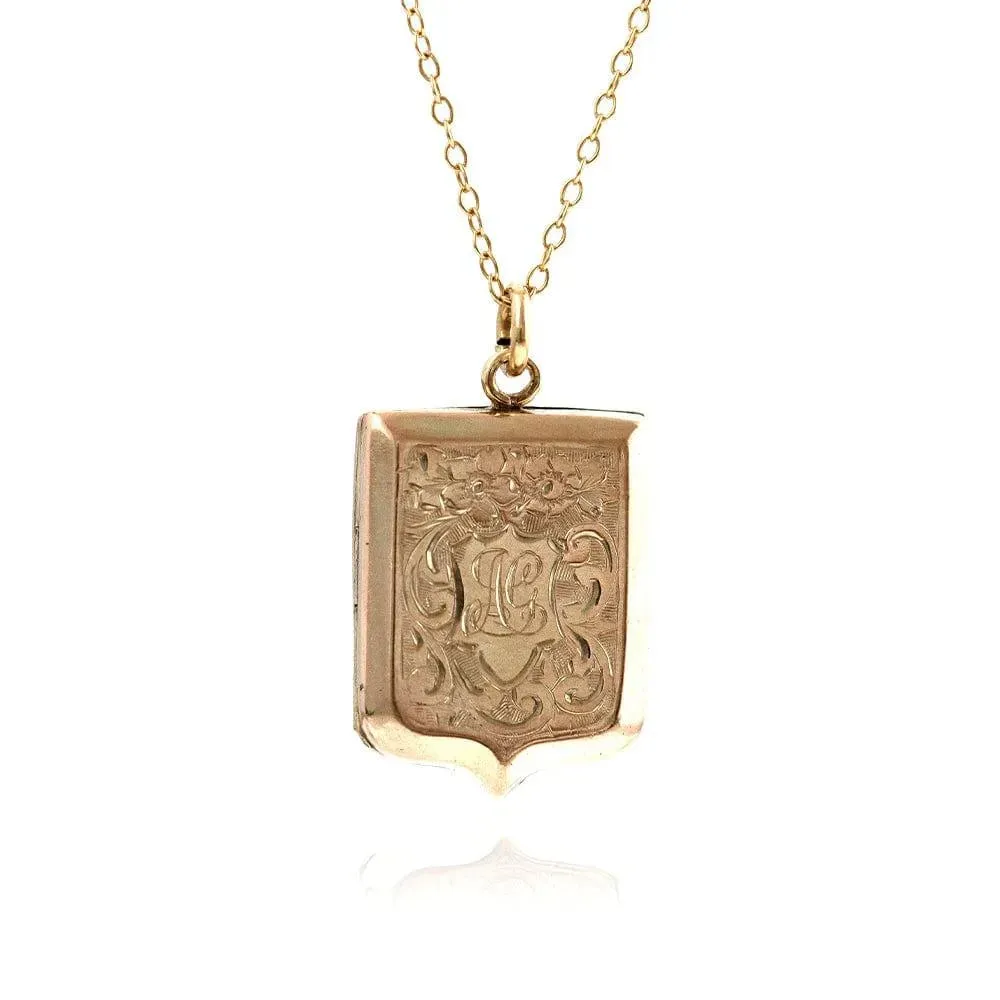 Antique Victorian Shield 9ct Gold Locket Necklace