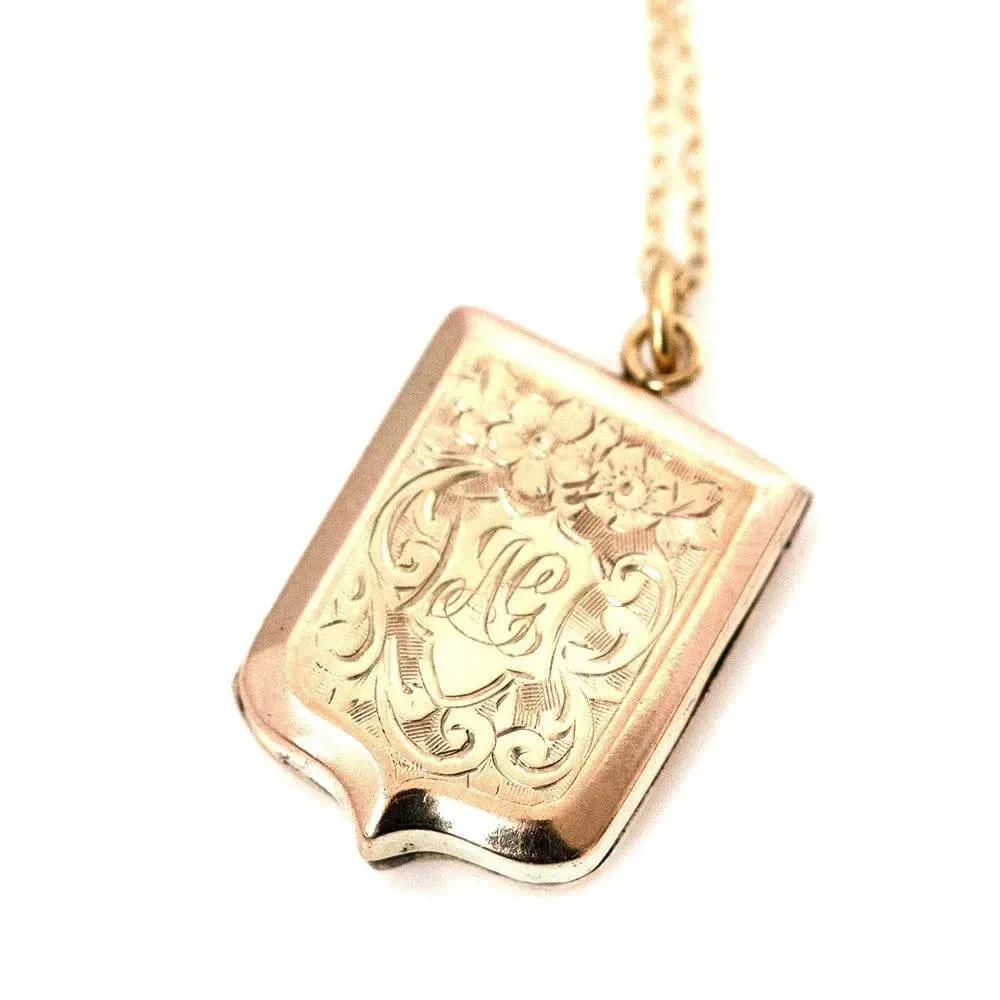 Antique Victorian Shield 9ct Gold Locket Necklace