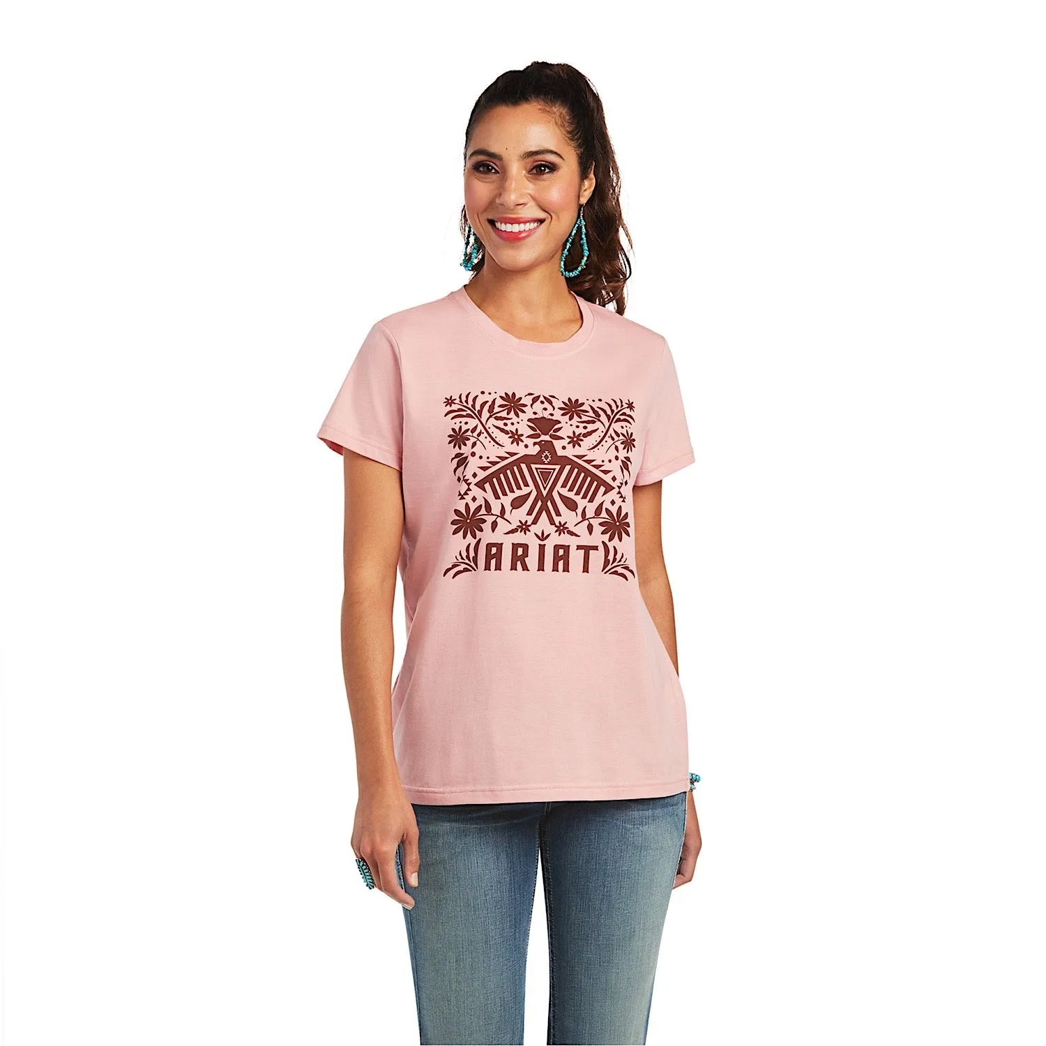 Ariat Womens REAL Fiesta Logo S/S Tee Bridal Rose-XS AUS 6-8