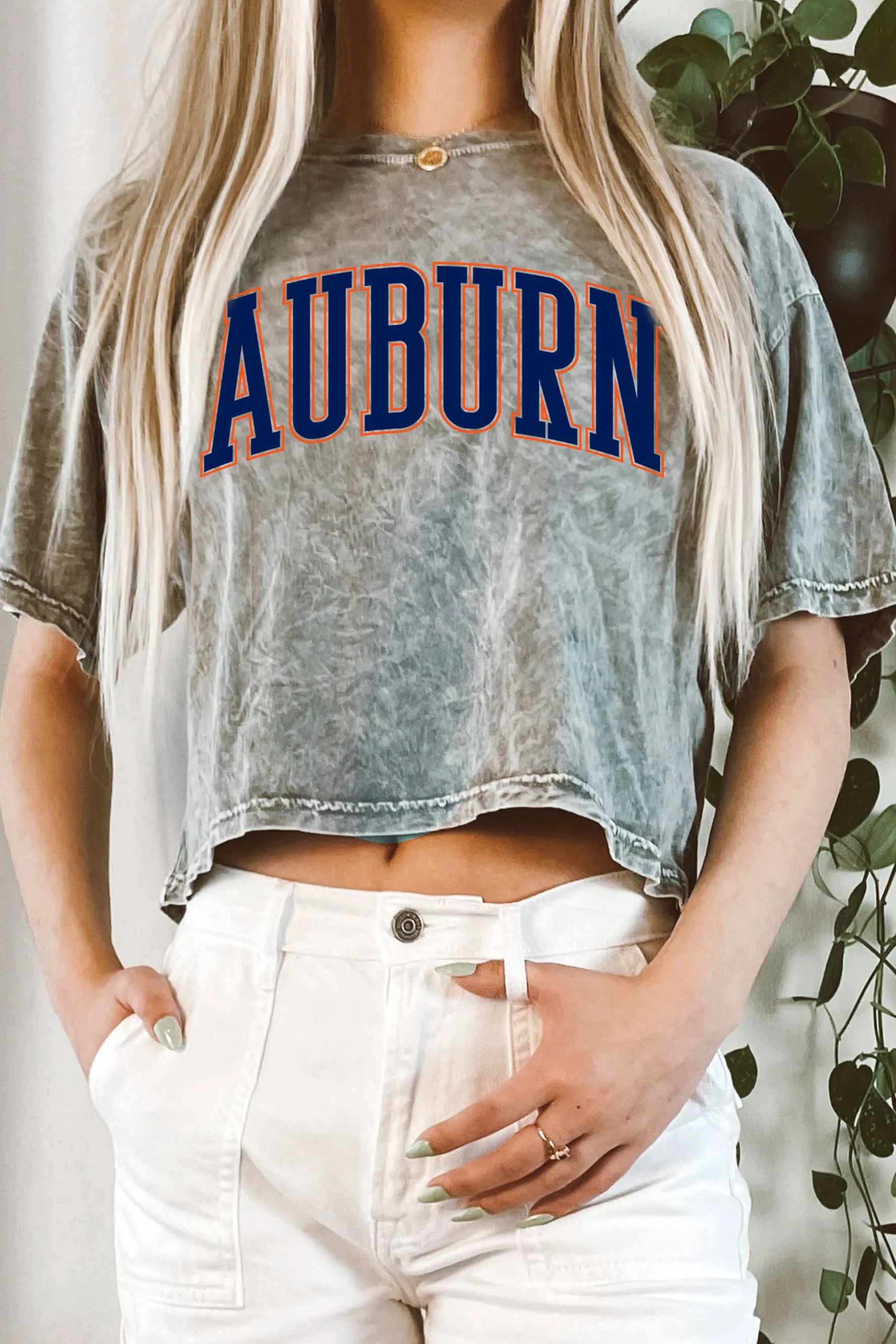 AUBURN PUFF GREY MINERAL GRAPHIC LONG CROP TEE