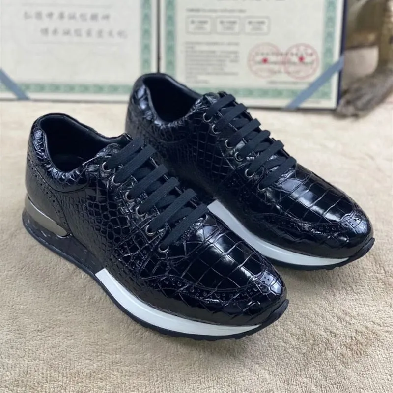 Autumn Casual Authentic Crocodile Skin Lace-up Sneakers for Men