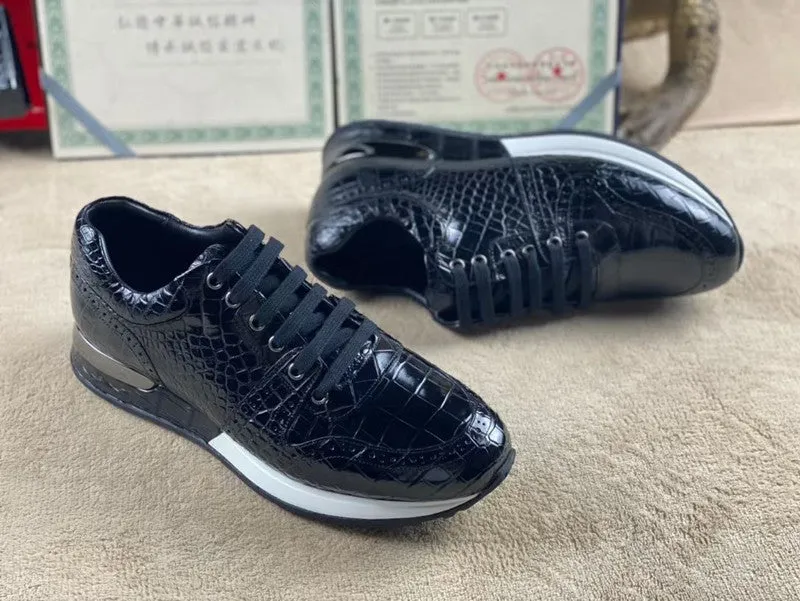 Autumn Casual Authentic Crocodile Skin Lace-up Sneakers for Men