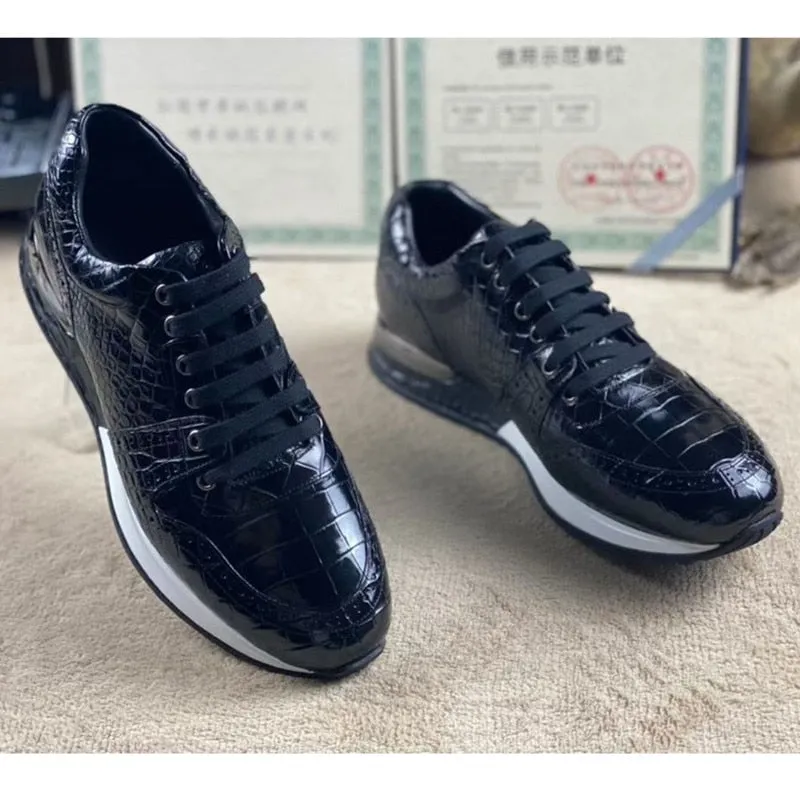 Autumn Casual Authentic Crocodile Skin Lace-up Sneakers for Men