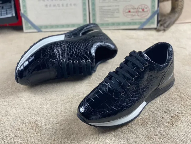 Autumn Casual Authentic Crocodile Skin Lace-up Sneakers for Men