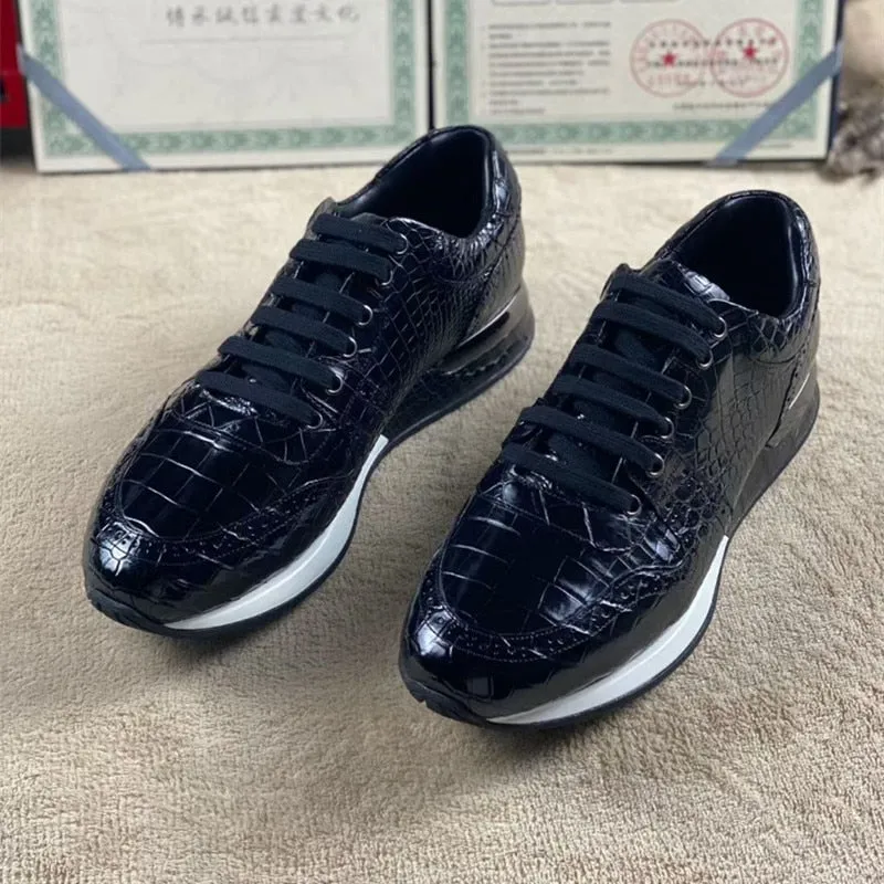 Autumn Casual Authentic Crocodile Skin Lace-up Sneakers for Men