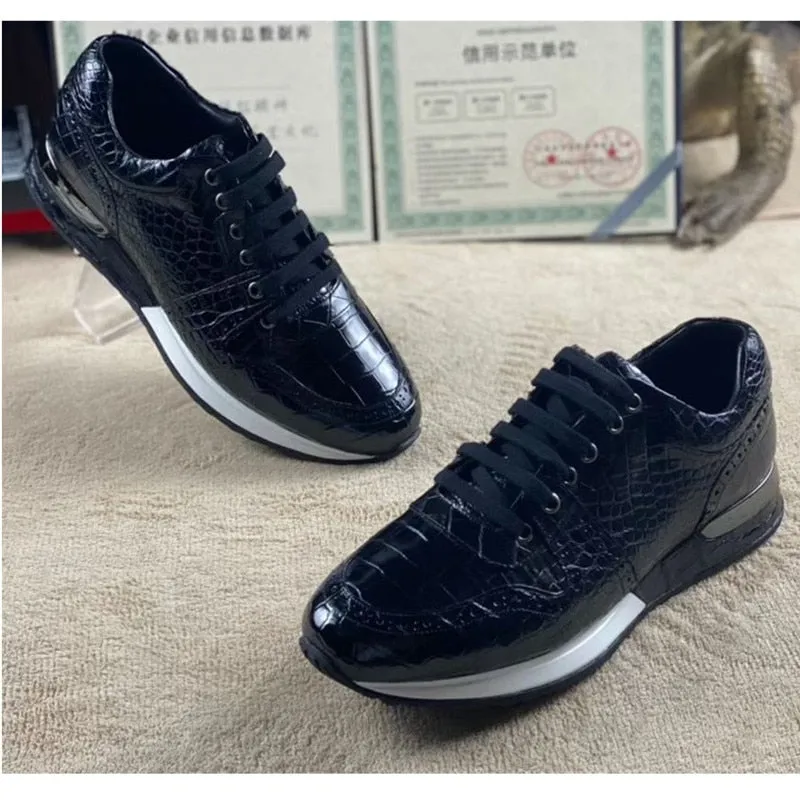 Autumn Casual Authentic Crocodile Skin Lace-up Sneakers for Men